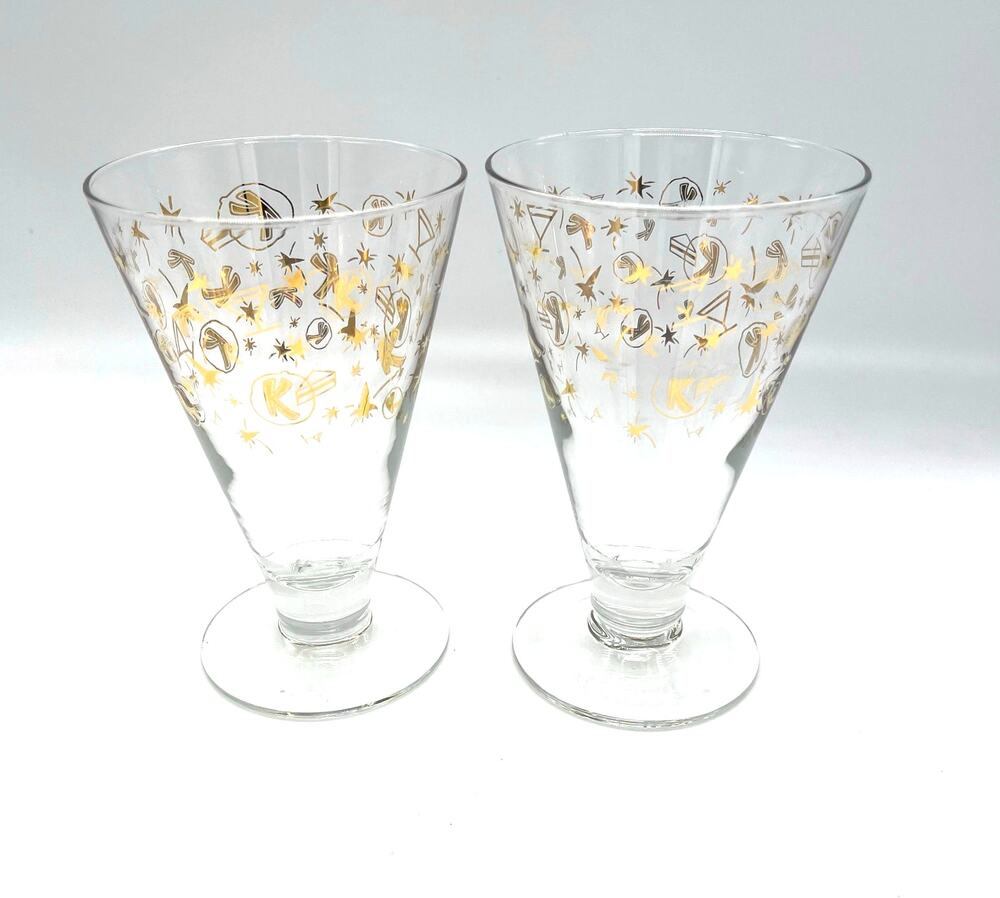 Vintage MCM Set of 2 Kahlua Celebration Atomic Cocktail Stemmed Glasses 5.25"